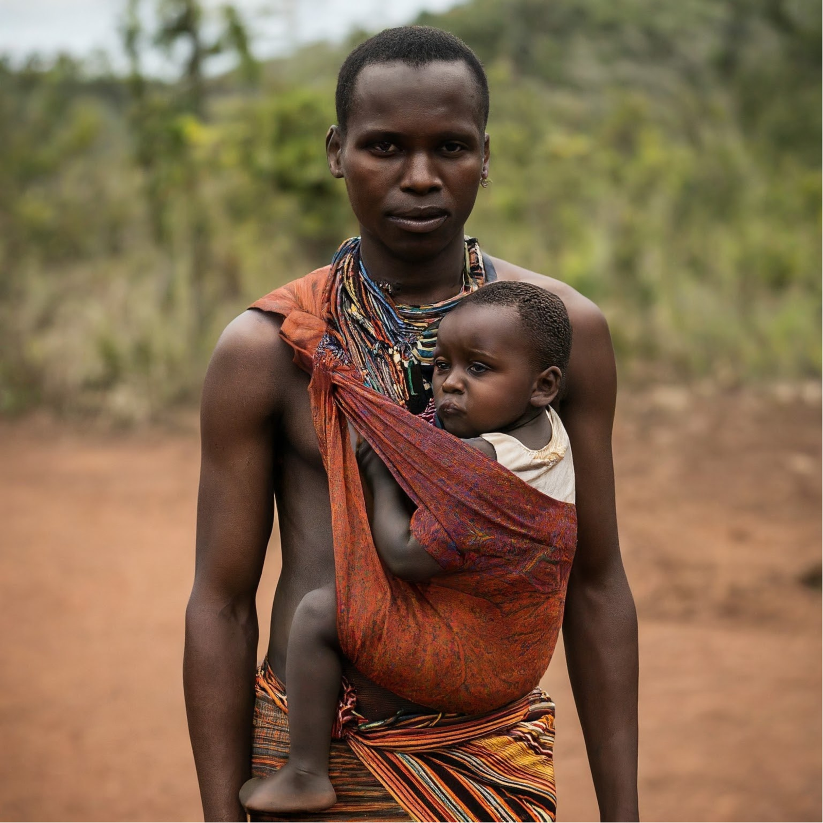 Membro de Tribo com bebé no sling